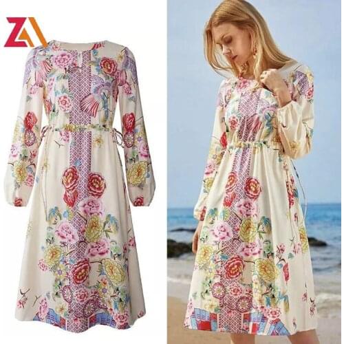 ZAlady Designer Summer Midi Dress Women Lantern Sleeve Vintage Flower Print Ladies Elegant Party Dress femme clothes Vestidos