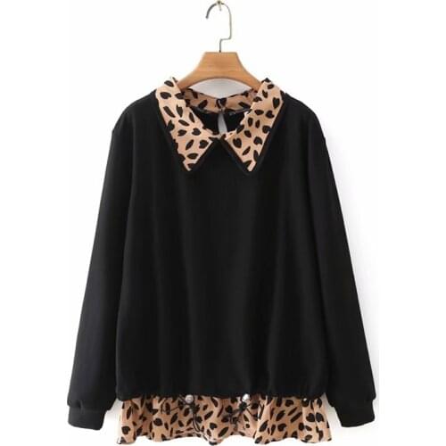 Plus size turn-down collar Fake two pieces splicing Womens Sweatshirts 2021 fashion spring autum pullover Woman clothes