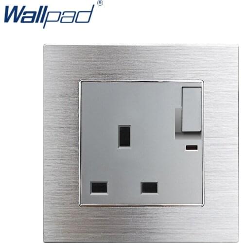 1 Gang 3 Pin UK 13A Socket Outlet With LED Indicator Wallpad Luxury Grey Aluminum Alloy Panel Wall Power Outlet