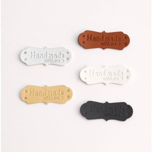 100Pcs Tags Labels Handmade With Love Labels For Hats PU Leather Handmade Tags Decorative Clothes Gift Bag Sewing Accessories