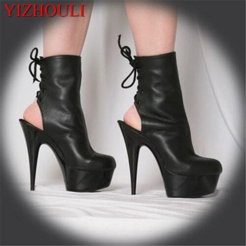 15cm Beautiful nightclub personality super high and sexy steel pole dancing boots, baotou short Dance Shoes