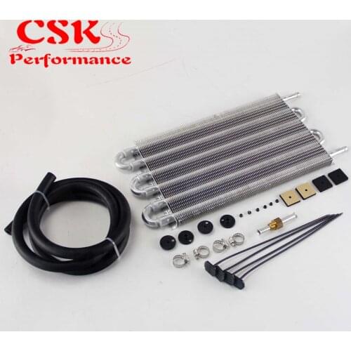 6 Row Radiator Remote Aluminum Transmission Oil Cooler + Hose / Mounting Kit