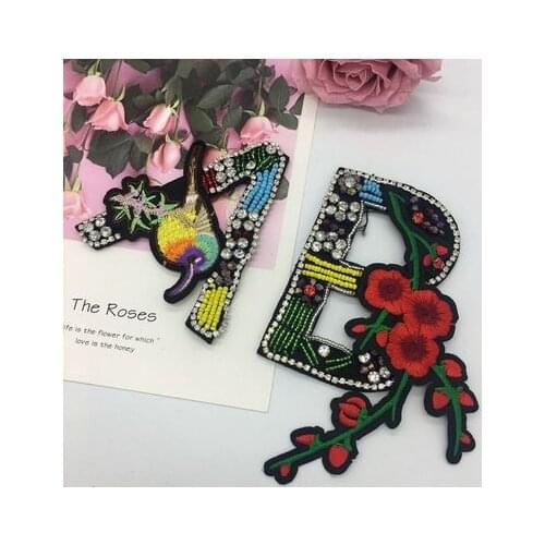 AB letter embroidery beaded crystal diamond applique coat jeans decorative patch DIY clothing personality accessories CA91