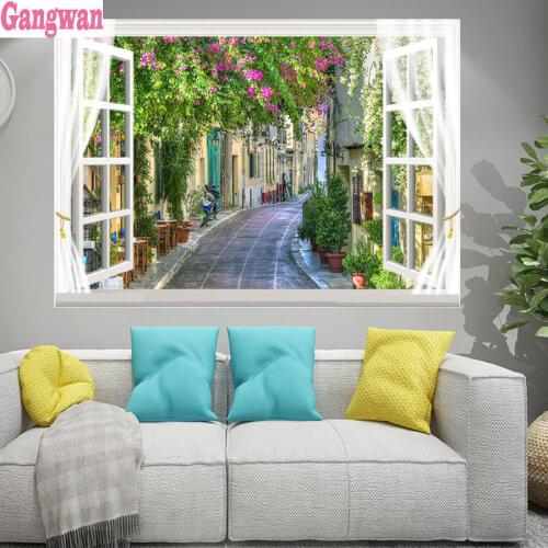 5d Diy Diamond Painting window European city town landscape full square drill,full round diamond embroidery mosaic home decor
