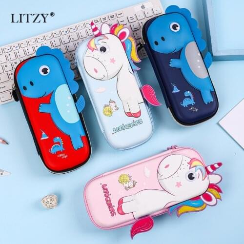LITZY Kawaii Embossed Pencil Case Unicorn Dinosaur 3D Pencil Pouch Student Waterproof Big Pencil Bags School Stationery Supplies