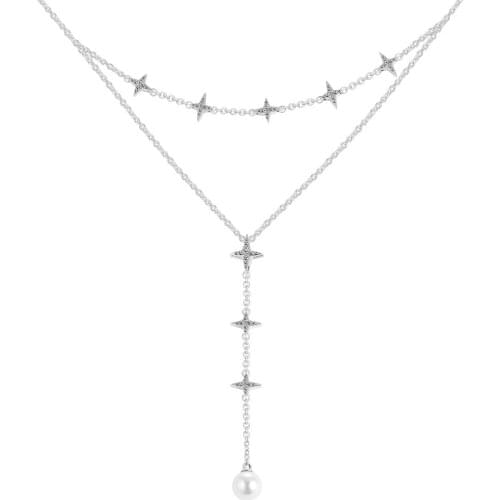 CKK 925 Sterling-Silver-Jewelry Pave Wishing Star Pearl Necklaces Fits Strand of Stars Pendant Necklace Shinning in the Party