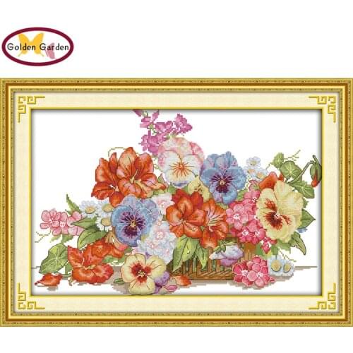 GG The Gorgeous Flower Basket Cross Stitching DIY Kits Needlework Cross Stitch Kits Embroidery Cross-stitch for Home Decoration