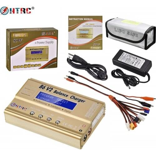 HTRC B6 V2 80W 6A LiPo Balance Charger 8 in1 Charger Cable Set 15V6A AC Adapter Lipo Safe Bag LED Battery Discharger Of U Choose