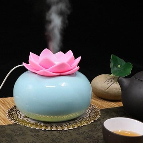 Ceramic Essential Oil Diffuser,Personal Humidifiers Small for Office Desk,Cute Lotus USB Cool Mist Humidifier Ultrasonic