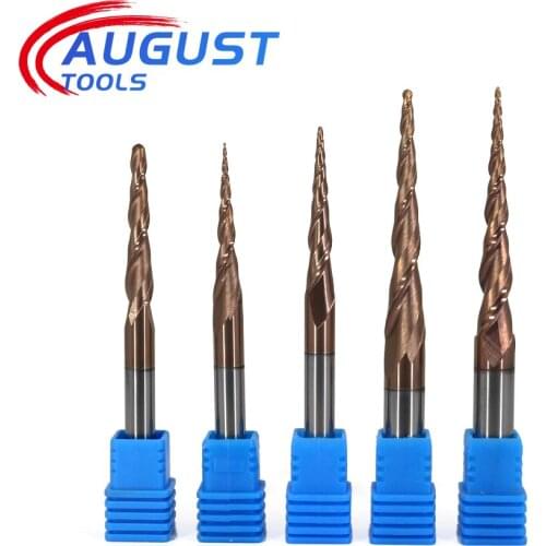 AUGT HRC60 Tapered Ball Nose End Mill Tungsten Solid Carbide 4mm 6 8mm Coated Endmill Cnc Milling Cutters Engraving Bit 75/100L