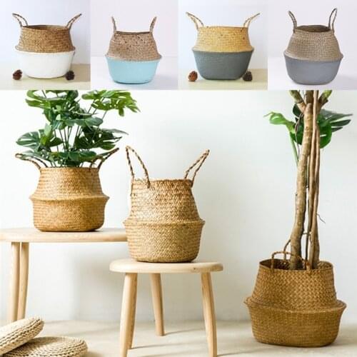 Wicker Woven Basket Laundry Storage Basket Foldable Rattan Flower Pot Hamper Fruit Storage Basket Decor Household Laundry Basket