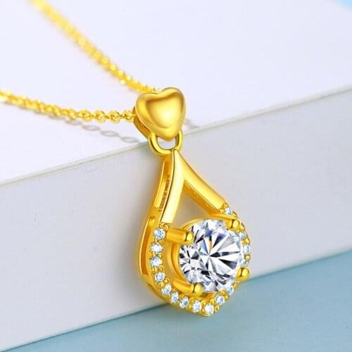 Trendy Golden Heart Water Droplet Pendant Necklace For Women Jewelry Fashion Silver Plated Choker Necklaces Female Crystal Bijou