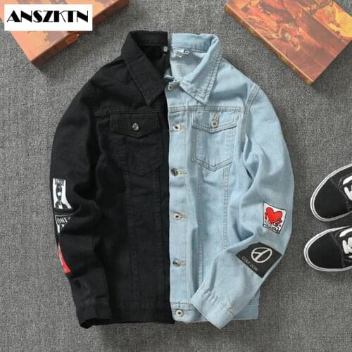 Men Stylish Autumn Denim Jacket Cowboy Slim Fit Bomber Outwear Jacket Denim Coat Clothing Mens Jean Jacket Hip Hop Print Coat