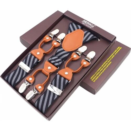 Mens Suspenders Casual Fashion Leather Braces 6 clips Suspensorios Adjustable Belt Strap High Quality Tirantes 3.5*120cm 2019