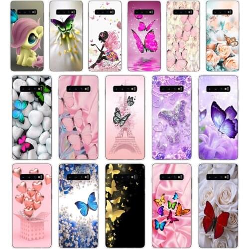 381FG Red butterfly on white roses Soft Silicone Tpu Cover Case for Samsung Galaxy A01 A10 M11 M21 S10 S20 J1 2016 Plus case