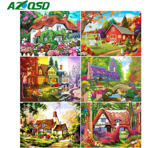 AZQSD Diamond Painting Diy House Full Square Drill Handmade Craft Diamond Embroidery Sale Scenery Full Square Drill Needlework