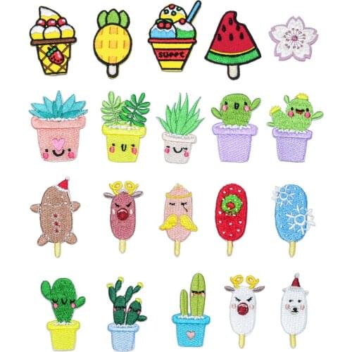 Cactus Flowers Patches Badges Ice Cream Embroidered Sewing Applique Cute Clothes Applique Iron on Fabric Apparel Accessories