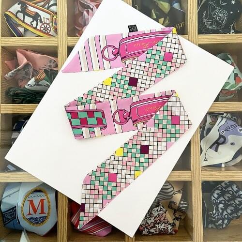 2021 New Design Plaid Print Skinny Spring Scarf Women Luxury Brand Bag Scarves Summer Neckerchief Silk Scarf For Ladies