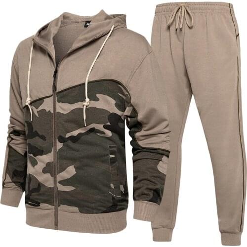 2021 Autumn New Large Mens Camouflage Coat Trousers Two-piece Youth Fashion Leisure Sports Suit
