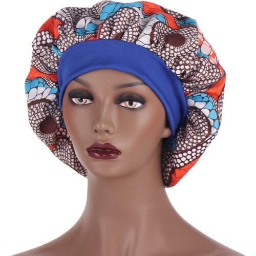 New African Pattern Women Bonnet Satin Sleep Cap Elastic Band Women Head Wrap Large Ladies Night Cap Turban Chemo Hat Supplies