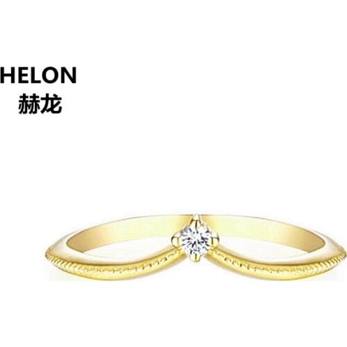 Solid 14k Yellow Gold Wedding Band Millgrain V Shape Trendy Anniverwsary Jewelry SI/H Full Cut Natural Diamonds Engagement Ring