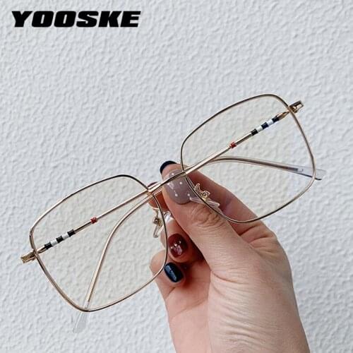 YOOSKE New Oversized Frame Women Glasses Retro Spectacle Frames Myopia Optical Eyewear Metal Dot Paint Flat Mirror Color Leg