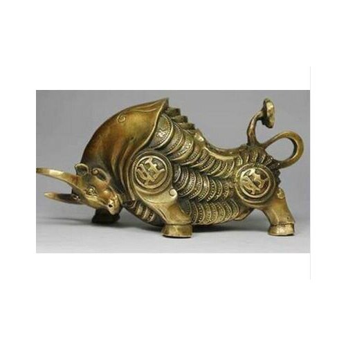 Wholesale factory Decoration Crafts Brass oriental Collection Chinese fortune brass bull statue 19.5x9.5x10cm