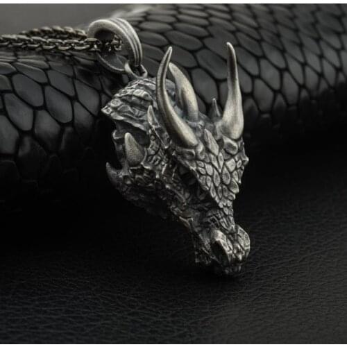 Pure tin animal Jewelry on the neck domineering dragon head pendant necklace men hip hop retro zodiac Mens chain necklace