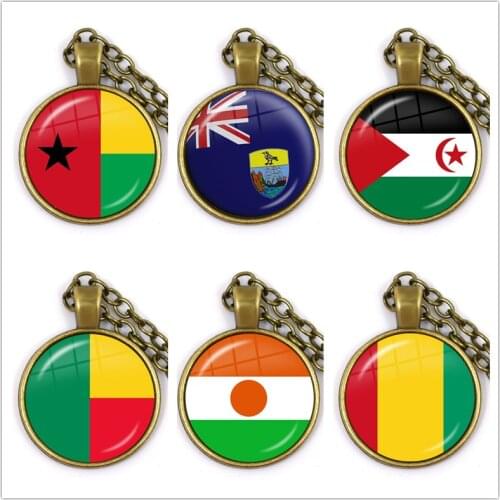 Western Sahara,Guinea,Saint Helena,Niger,Guinea-Bissau,Benin National Flag Necklace 25mm Glass Cabochon Pendant For Women