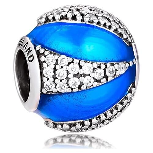 Fits for Pandora Charms Bracelets Galaxy Beads with Blue Enamel & Clear CZ 100% 925 Sterling Silver Jewelry Free Shipping