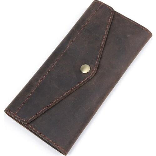 POOLOOS Crazy Horse Leather Long Wallet envelope Design Clutch Wallet Mutli Cards Long Wallet For Male Retro Fashion Men Purse