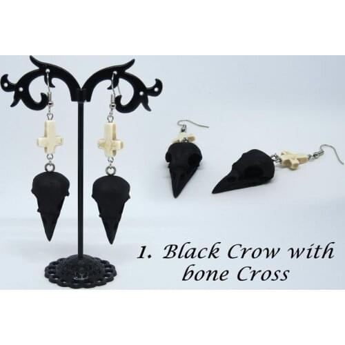 Crowskull earrings,Faux Taxidermy,pagan Witch Goth Skull Jewelry,Gothic Victorian,Steampunk Jewelry,Animal Skull Gift for Her