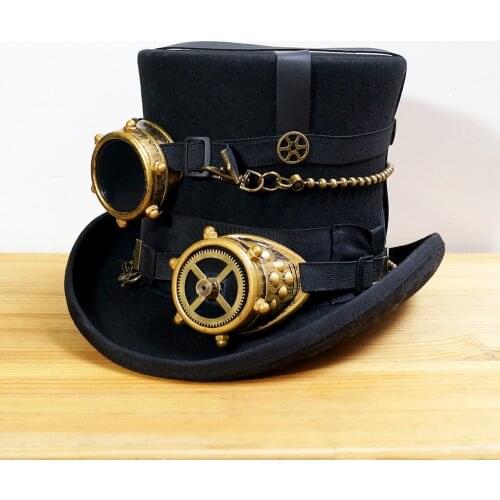 Black Women Men 100% Wool DIY Fedora Hat Steampunk Hat Steam Punk Gear fedoras Hat Millinery Steampunk Goggles DIY Handmade Cap