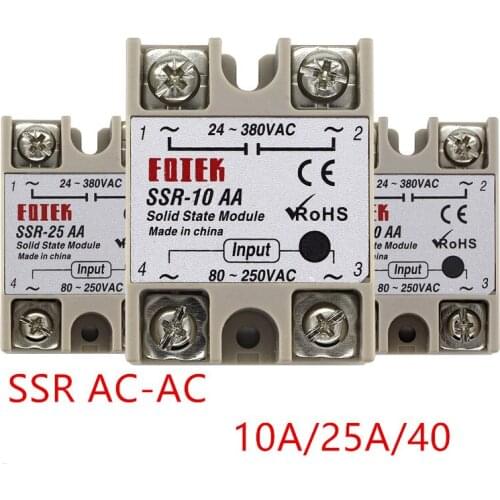 SSR-10AA SSR-25AA SSR-40AA 10A 25A 40A Solid State Relay Module 80-250V Input AC 24-380V AC Output High Quality