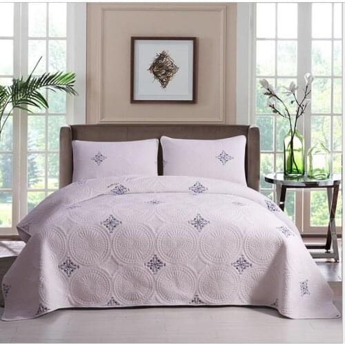 100% cotton Quilted leaves embroidery white Bedspread Bed Cover Bed Sheet size 230x250cm and 250x270cm blanket Pillowcases 3pcs