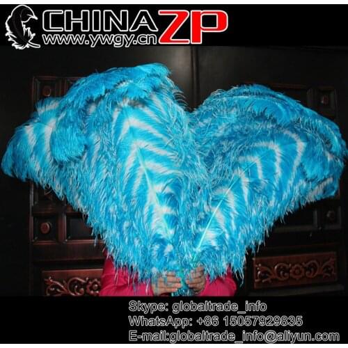 CHINAZP Factory Large Size 65-70cm (26-28inch) 50pcs/lot Fantastic Carnival Decoration Turquoise and White Ostrich Feathers