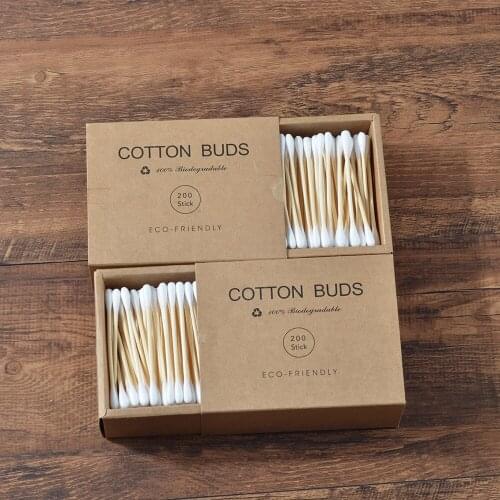 200PCS/Box Double Head Cotton Swab Bamboo Sticks Cotton Swab Disposable Buds Cotton For Beauty Makeup Nose Ears Cleaning