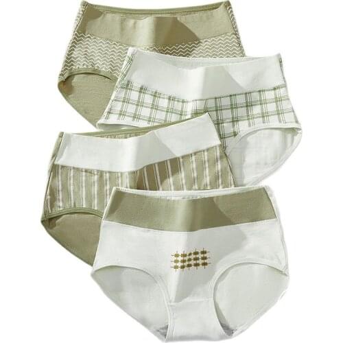 4Pcs/Set High Waist Women Panties Cotton Body Shaper Cute Print Girls Briefs Soft Underwear Breathable Female Lingerie Plus Size