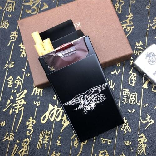 Alalinong N79 DIY Marine Corps Seals American style Cigarette Boxes Laser Engraved Metal Cigarette Case Men Pocket Smoking Boxes