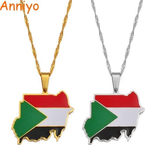 Anniyo Republic of the Sudan Map Flag Pendant Necklaces Silver Color/Gold Color Jewelry Ethnic Gifts #209021