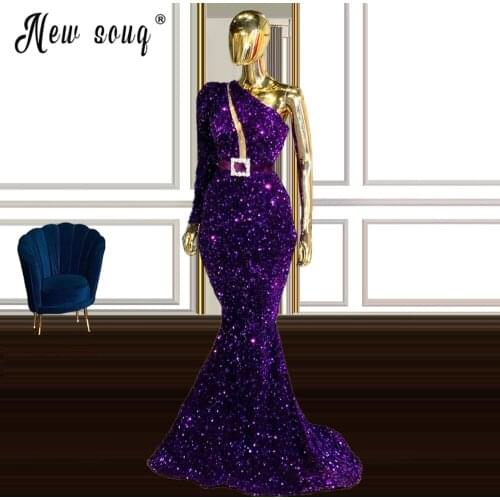 Sparkly Purple Evening Dress One Shoulder Mother of The Bride Dresses Sequins Mermaid Formal Gowns vestido de festa