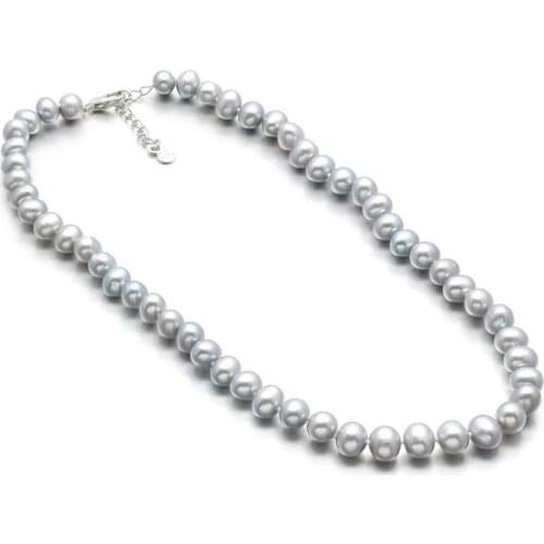 New Hot Sale 8-9mm Irregular Grey Freshwater Pearl Necklace Bracelet for DIY jewelry best birthday gift Length 45cm