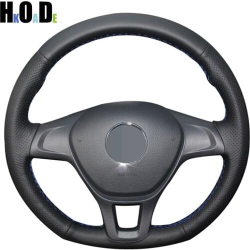 Black Genuine leather Hand-stitched Car Steering Wheel Covers for Volkswagen Mk7 New Polo 2014-2017 VW Golf 7 Car accessories
