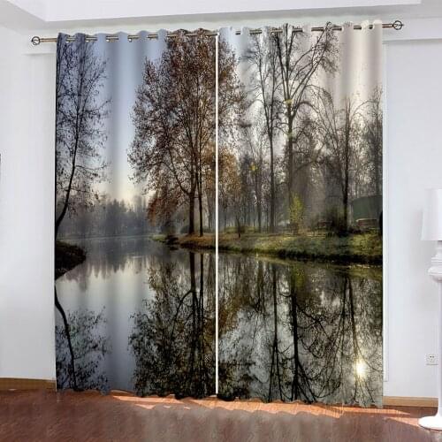 Countryside Riverside Woods Natural Landscape 3D Curtain Printing Set Bathroom Living Room Bedroom Home Decor