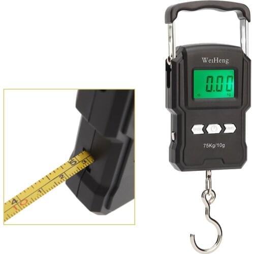 75kg/10g Digital Scale with 1M Measuring Tape Backlight Electronic Weighing Scale LCD Digital Hanging Hook Scale for Fishing