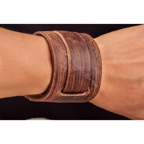 G419 Brown Cool Vintage Genuine Leather Bangle Wrap Bracelet Wristband Wide Cuff New