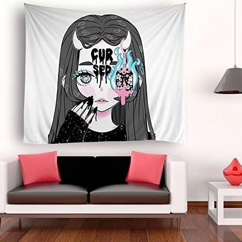 Gothic Women Girl Cursed Tapestries Wall Art Hippie Bedroom Living Room Dorm Hanging