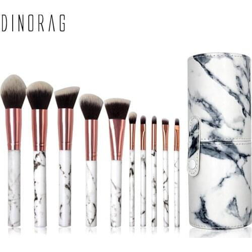 Dinorag 10pcs Marble Makeup Brush With Holder Rose Gold Make Up Brushes Synthetic Makeup Brushes Set Professional With Bag