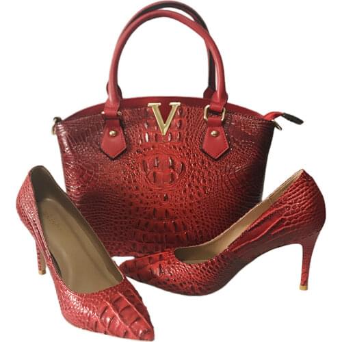 Favorite ladies shoes and bags set wine color!Factory wholesale women shoes and matching bags for daily use WENZHAN 36-43 A98-23