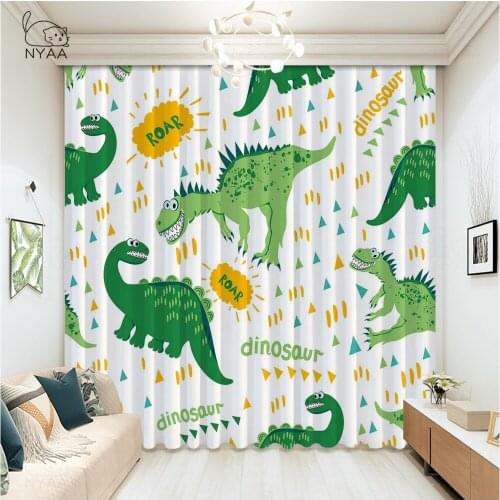 Dinosaur Cartoon Curtains For Windows From The Sun Door Beads Curtains 3D Living Room Drape Curtain For Bathroom Micro Shading